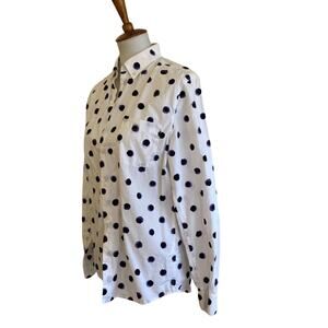H&M White Cotton Blouse w/ Purple Abstract Polka Dots, Small